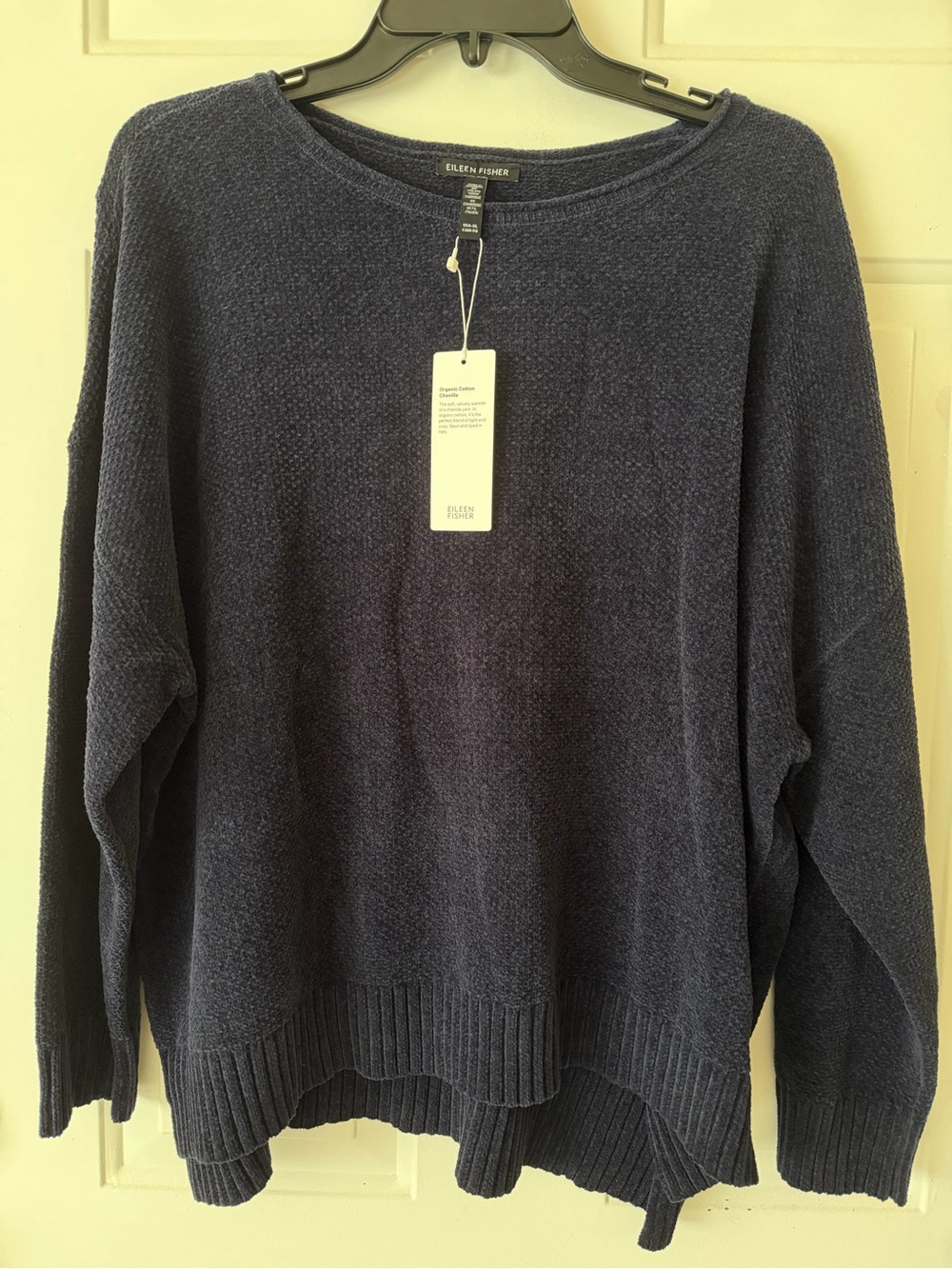NWT $278 Eileen Fisher Organic Cotton Chenille Round Neck XL - Deep Navy Blue